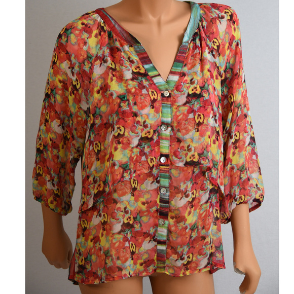 Figeroa & flower Tops - Figueroa & Flower BoHO Floral Stripe Print Blouse